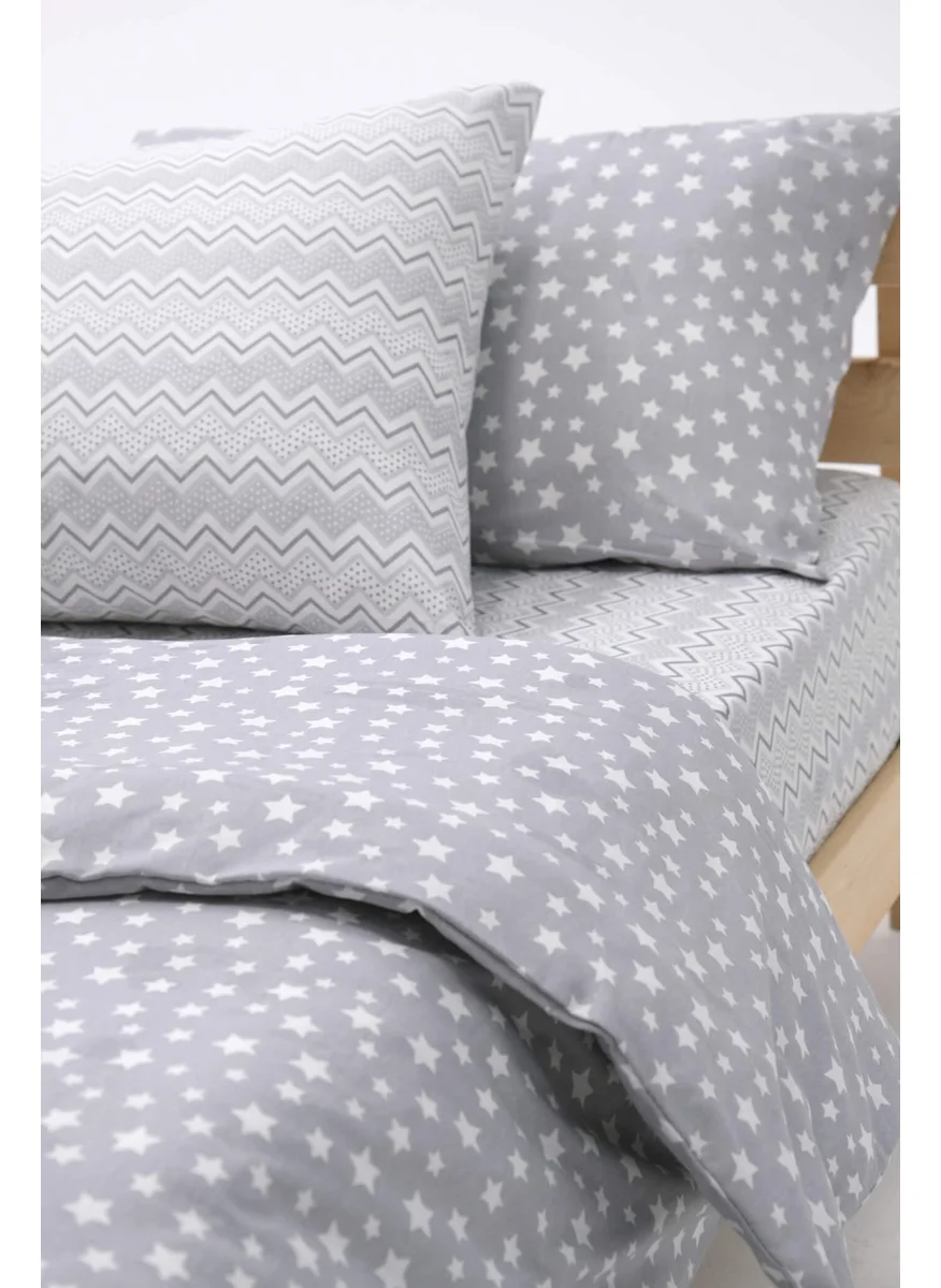 Favora Star Cotton Single Duvet Cover Set with Fitted Sheets - Gray