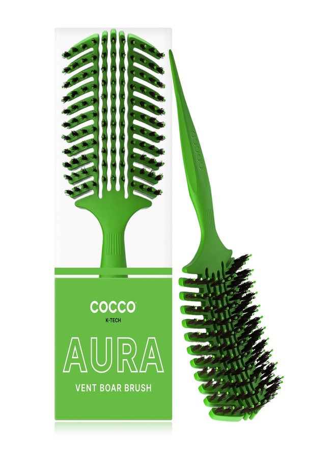 COCCO Aura Vent Boar Brush | Vented Dual-Curved Design for Faster Drying, Effortless Detangling & Shine, Boar + Nylon Bristles, Ergonomic Comfort Handle for Wet & Dry Hair Styling - Green - Image 1