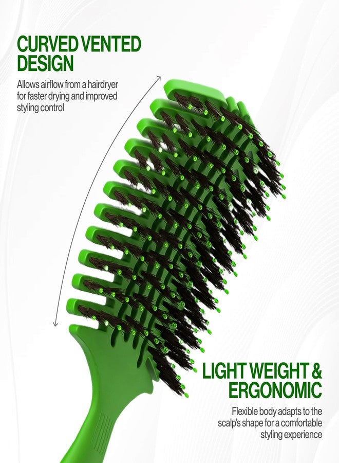 COCCO Aura Vent Boar Brush | Vented Dual-Curved Design for Faster Drying, Effortless Detangling & Shine, Boar + Nylon Bristles, Ergonomic Comfort Handle for Wet & Dry Hair Styling - Green - Image 2