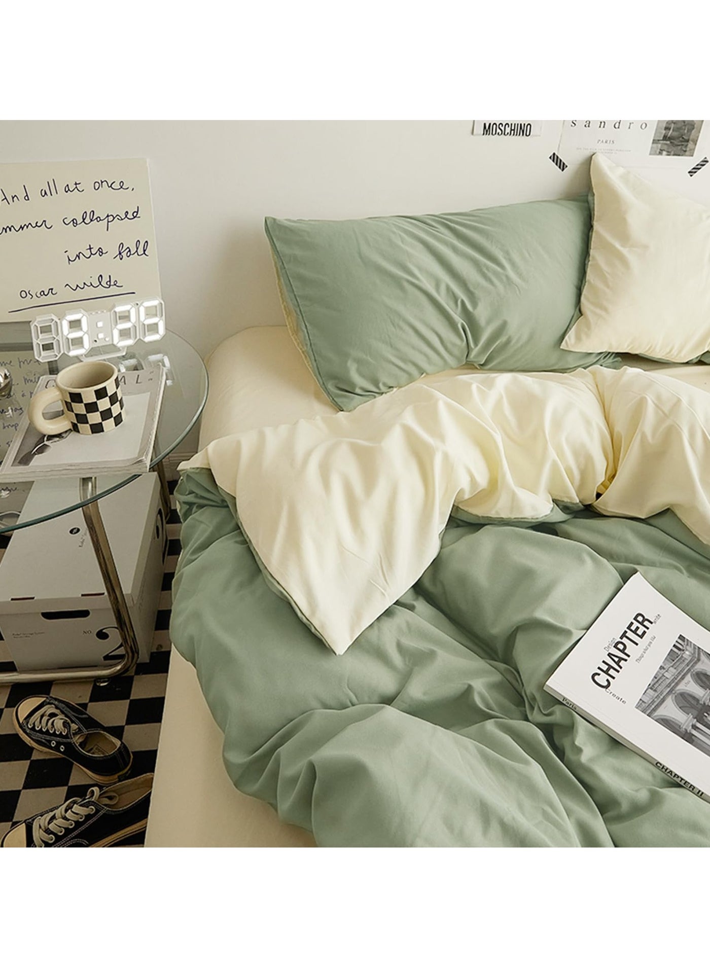 Duvet Cover Set King Size 4 Pcs, Include 1 Quilt Cover 220 x 240cm & 2 Pillow Cases 48 x 74cm & 1 Bedsheet 235 x 250cm, Super Soft Quality Cotton Bedding Set, NO Comforter - Matcha Orange