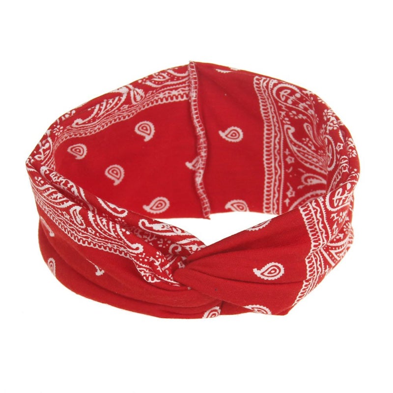 DINPREY Assorted Paisley Print Wide Bandana Knot Headbands Criss Cross Head Wrap Hair Band Red