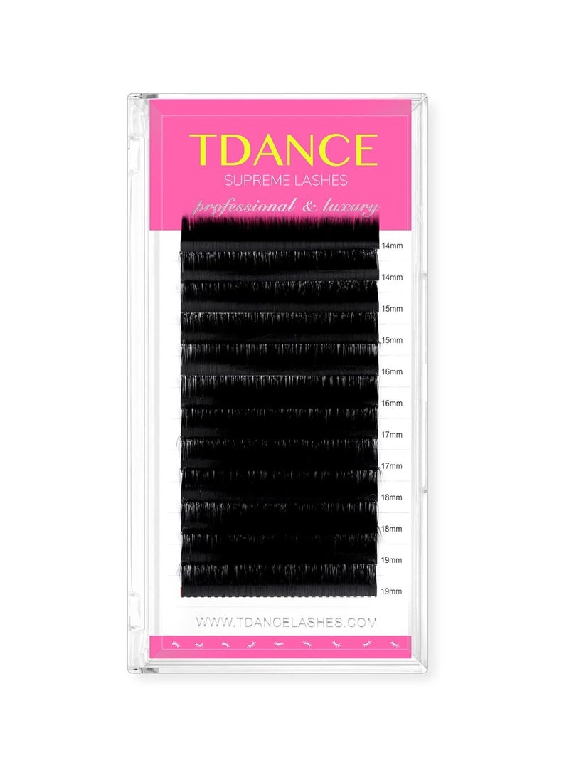 TDance - TDANCE Premium C CC D DD J B L Curl 0.03-0.18mm Thickness Semi Permanent Individual Eyelash Extensions Silk Volume Lashes Professional Salon Use Mixed 14-19mm Length In One Tray (D-0.05,14-19mm) - Image 1