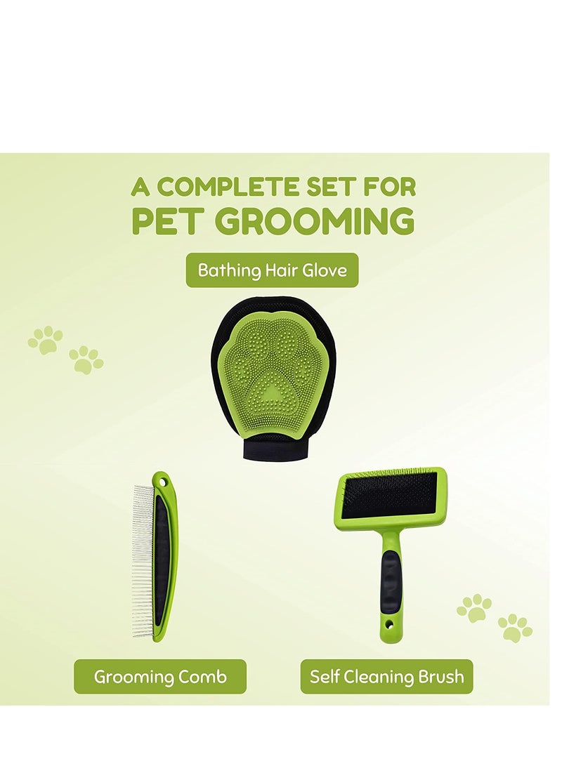 SYOSI Pet Brush Set for Cat and Dog - Pet Grooming Kit,Self Cleaning Brushes, Pet Bathing Gloves and Comb - Pet Grooming Kit Premium Double sided Glove (Pack of 3)  - Image 3
