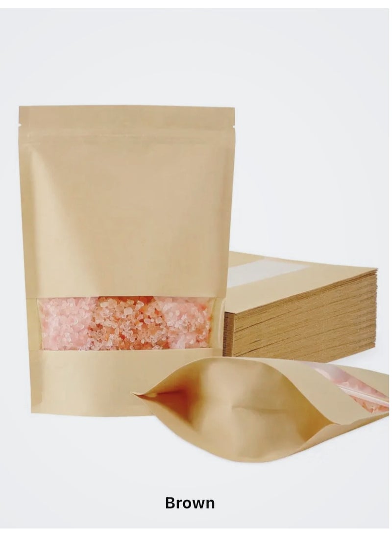 50Pcs Kraft Paper Standing Bag With Clear Window Zip Lock Food Storage Bag Reusable Sealable Paper Bag Coffee Bag  - Image 1