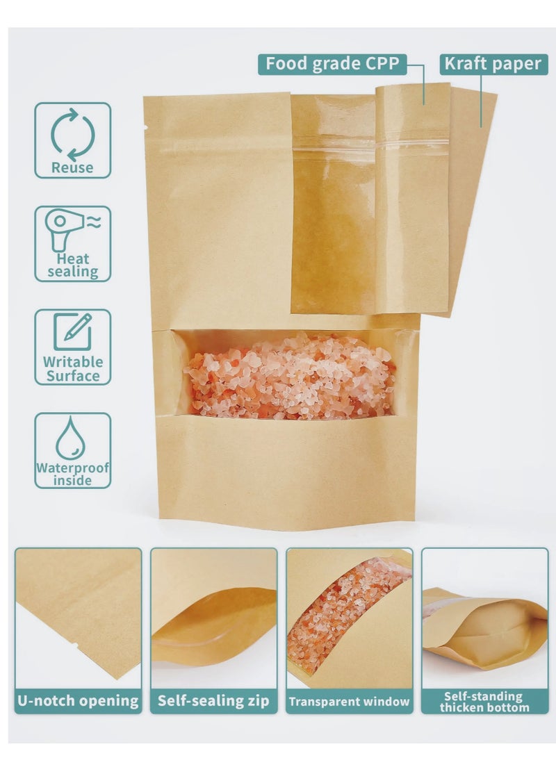 50Pcs Kraft Paper Standing Bag With Clear Window Zip Lock Food Storage Bag Reusable Sealable Paper Bag Coffee Bag  - Image 2