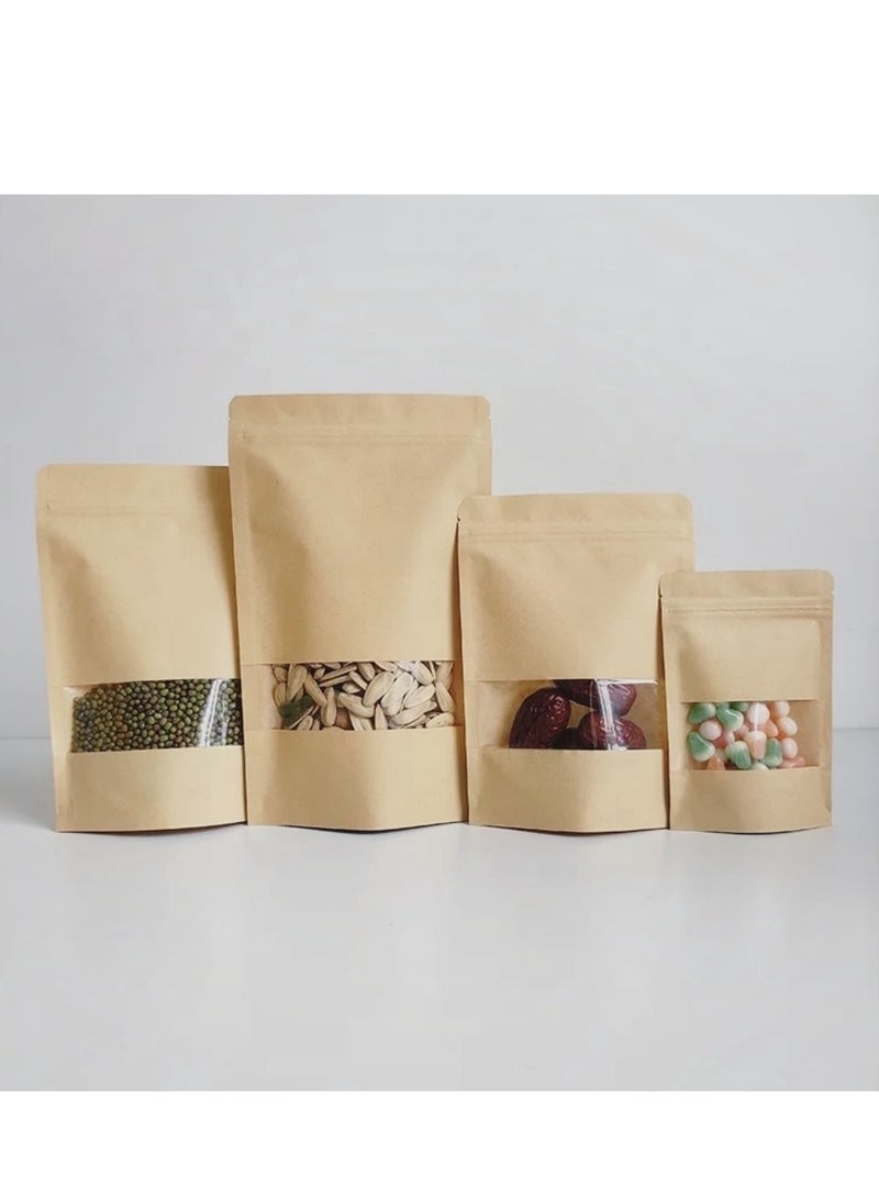 50Pcs Kraft Paper Standing Bag With Clear Window Zip Lock Food Storage Bag Reusable Sealable Paper Bag Coffee Bag  - Image 5