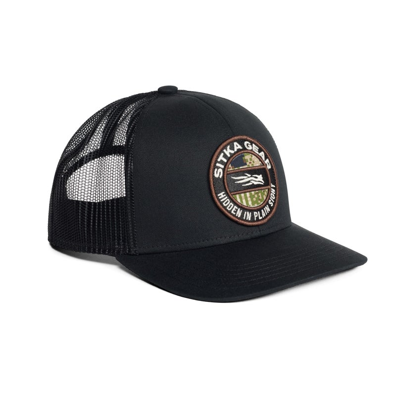 SITKA Hidden Optifade Mid Pro Trucker Hat - Adjustable Outdoor Snap Back Hat for Men, (Black Subalpine) - Image 1