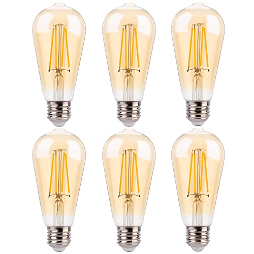 FLSNT ST19 LED Edison Bulbs 40W Equivalent, 4W Amber Glass Vintage Light Bulbs, 2200K Warm White Dimmable, High CRI 90+, 400LM E26 Base, Decorative LED Filament Bulbs for Pendant, Chandelier, 6 Pack - Image 1