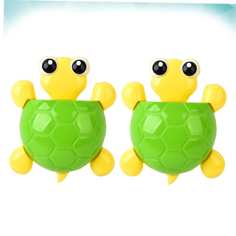 Green Turtle Toothbrush Holder With Suction Cup Wall Mounted Bathroom Organizer - Image 4