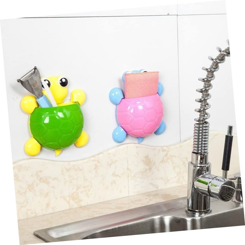 Green Turtle Toothbrush Holder With Suction Cup Wall Mounted Bathroom Organizer - Image 3