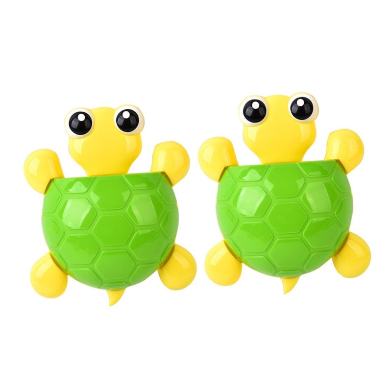 Green Turtle Toothbrush Holder With Suction Cup Wall Mounted Bathroom Organizer - Image 2
