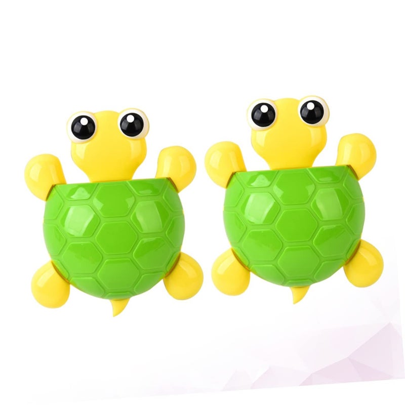 Green Turtle Toothbrush Holder With Suction Cup Wall Mounted Bathroom Organizer - Image 5