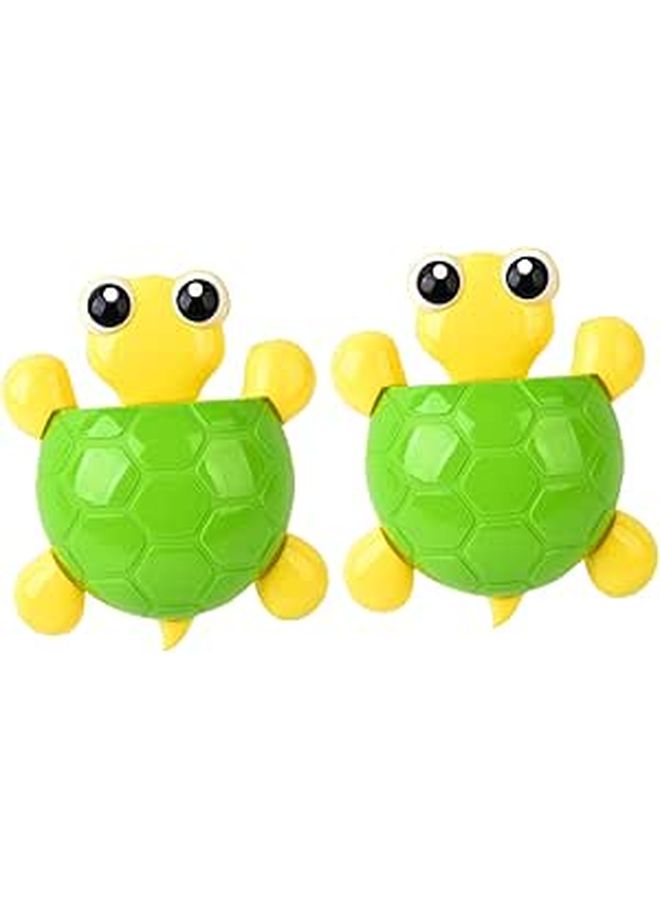 Green Turtle Toothbrush Holder With Suction Cup Wall Mounted Bathroom Organizer - Image 1