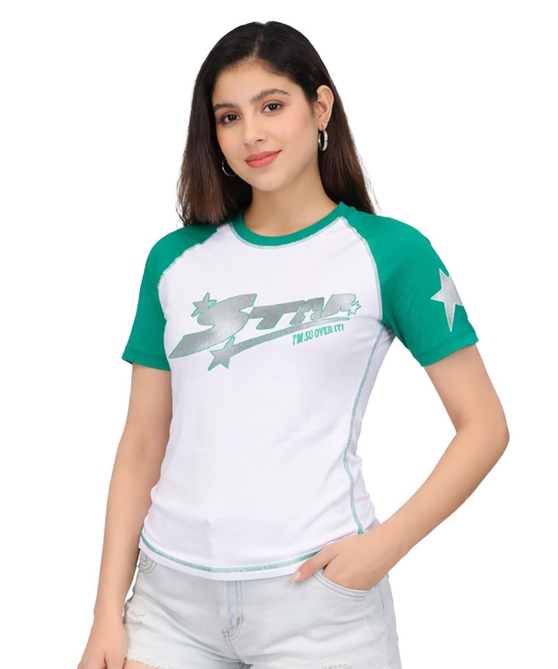 SHODOX® Women's 100% Cotton Printed Regular fit Round Neck Raglan Sleeve Tshirt (Pack of 1) - Image 1