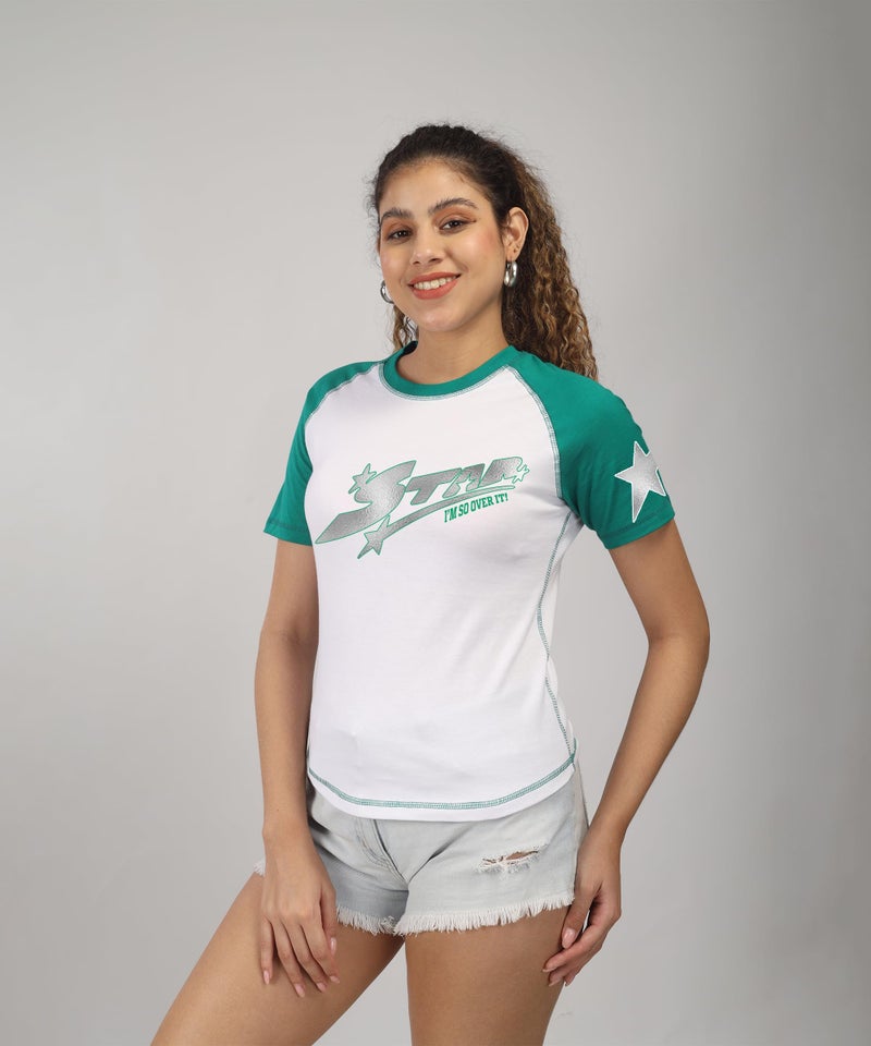 SHODOX® Women's 100% Cotton Printed Regular fit Round Neck Raglan Sleeve Tshirt (Pack of 1) - Image 3
