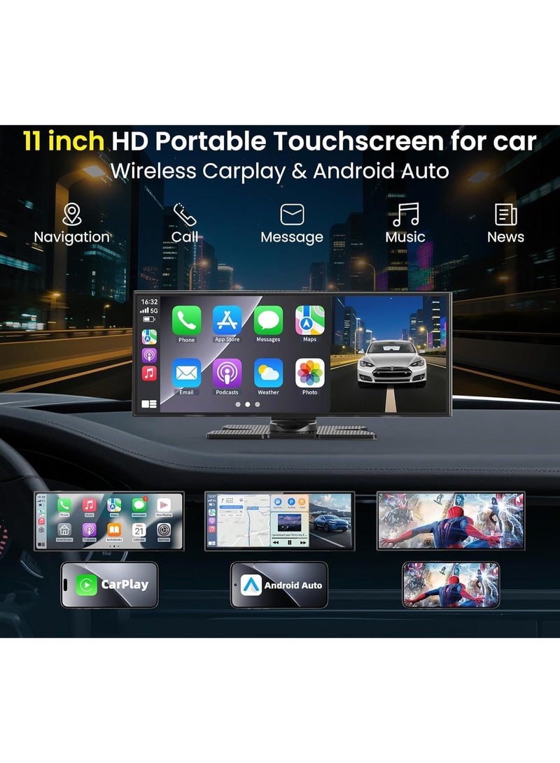 Vierex 11.5 Inch Wireless CarPlay Screen for Car – HD Touchscreen with Wireless Apple CarPlay & Android Auto, 4K Dash Cam, 1080P Rear Camera, GPS Navigation, Bluetooth, Voice Control, FM Transmitter & Mirror Link – Universal for All Vehicles - Image 2