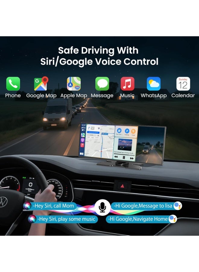 Vierex 11.5 Inch Wireless CarPlay Screen for Car – HD Touchscreen with Wireless Apple CarPlay & Android Auto, 4K Dash Cam, 1080P Rear Camera, GPS Navigation, Bluetooth, Voice Control, FM Transmitter & Mirror Link – Universal for All Vehicles - Image 5