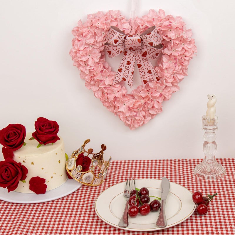 JINGHONG Valentine's Day Decorations Valentines Day Gifts Romantic Heart Wreath with Bow for Valentines Anniversary Birthday Mother's Day Decor (Pink) - Image 3