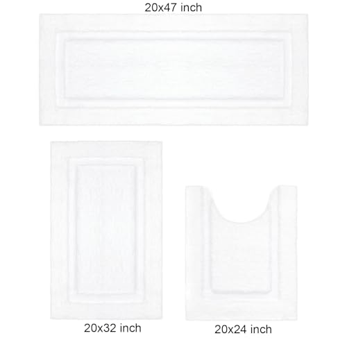 SHACOS White Bathroom Rugs Sets 3 Piece, 20"x32" + 20"x47" Non Slip Bath Mat and 20"x24" Toilet Rugs U Shaped Washable, Soft Fluffy Water Absorbent Bathroom Floor Mat - Image 2