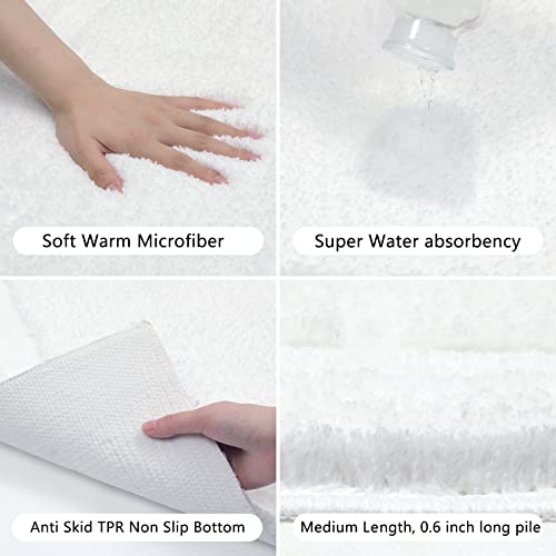 SHACOS White Bathroom Rugs Sets 3 Piece, 20"x32" + 20"x47" Non Slip Bath Mat and 20"x24" Toilet Rugs U Shaped Washable, Soft Fluffy Water Absorbent Bathroom Floor Mat - Image 5