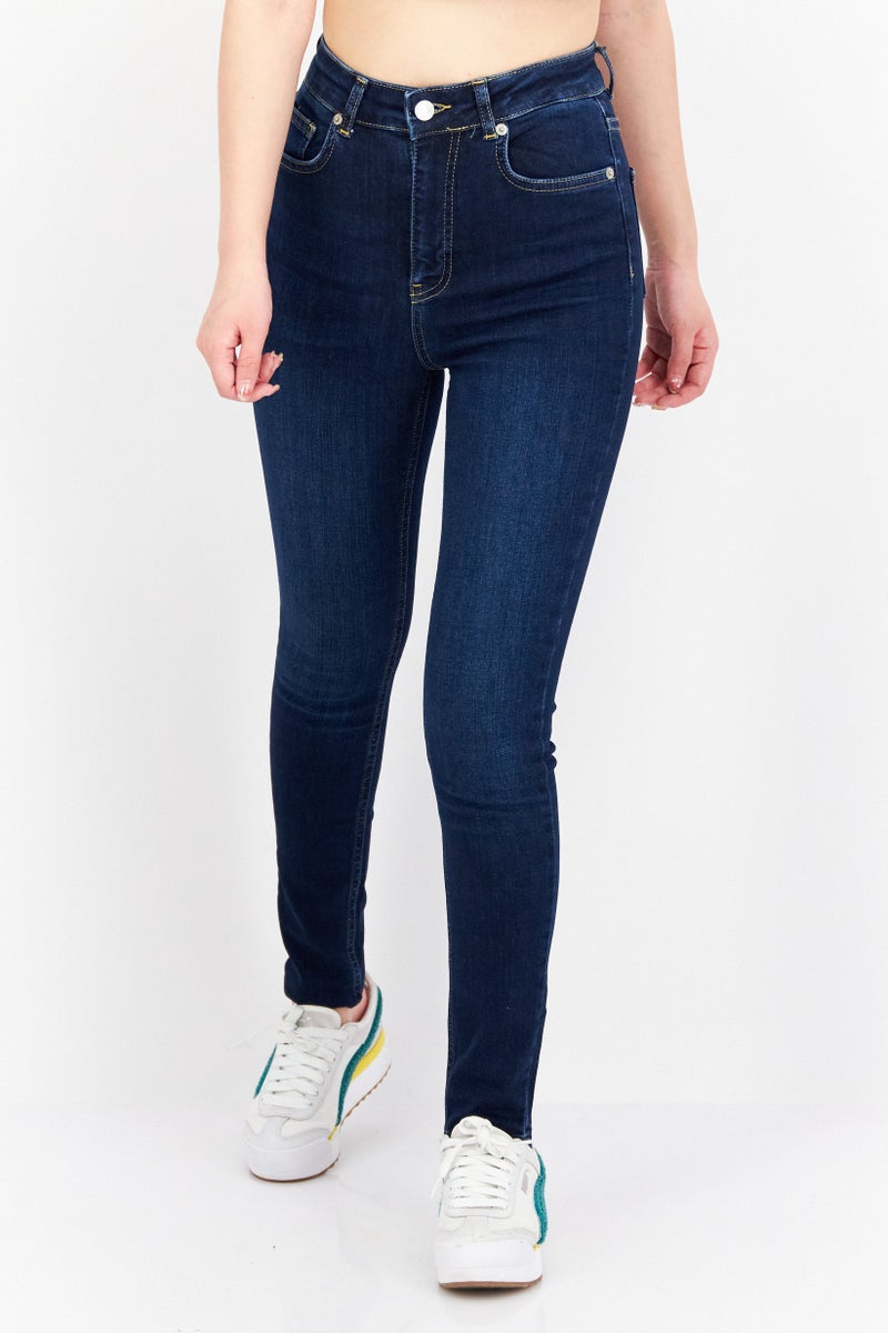 NA-KD Women Skinny Fit Dark Wash Stretchable Denim, Navy - Image 1