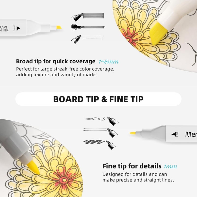 MemOffice 80 Colors Dual Tip Artist Alcohol Markers Set with Carrying Case - Perfect for Coloring, Drawing, Sketching, Card Making and Illustration - Perfect for Adults - Image 2