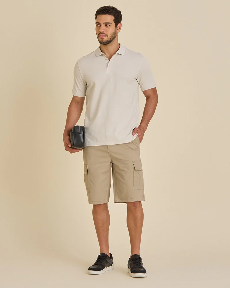 REDTAG Men Beige Basic Polo T-Shirt