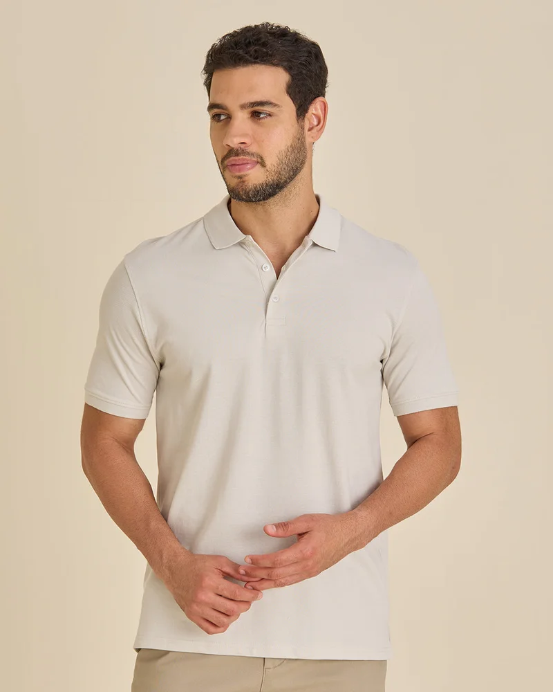REDTAG Men Beige Basic Polo T-Shirt