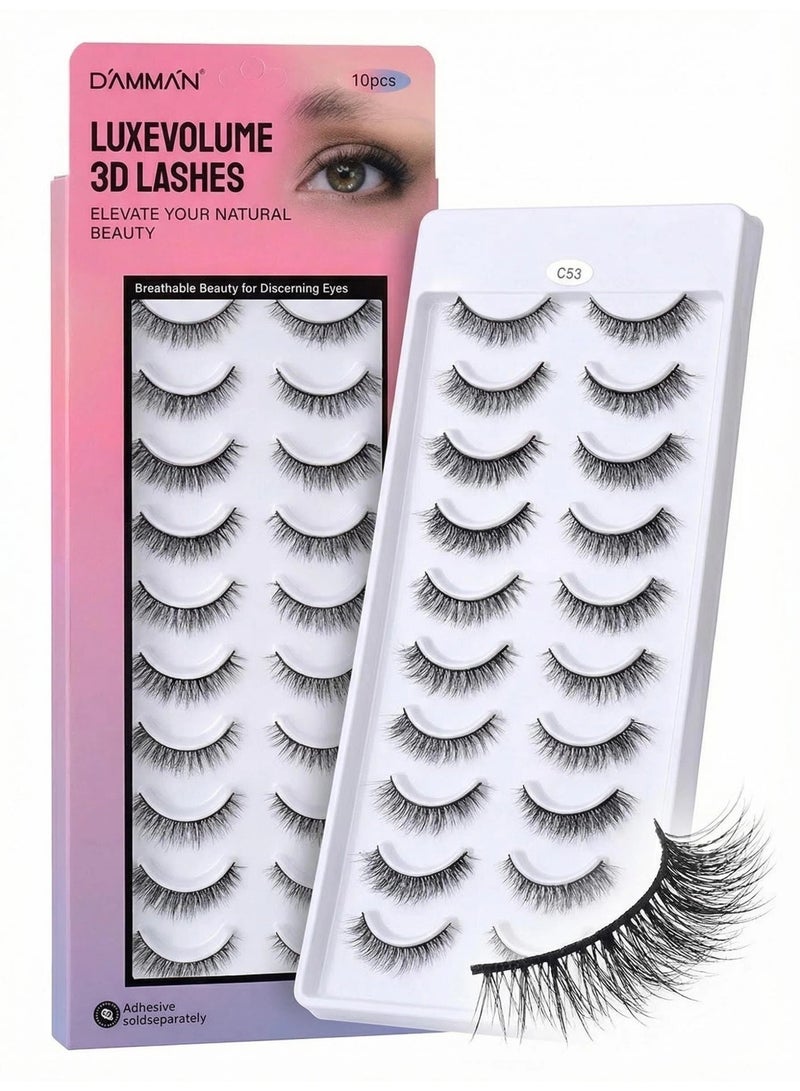 D'AMMA'N 3D Natural False Eyelashes – Wispy Fluffy Multi-Layer Soft Lightweight Reusable Lashes for Makeup, Party, Daily Use,10 Pairs-C50 - Image 1