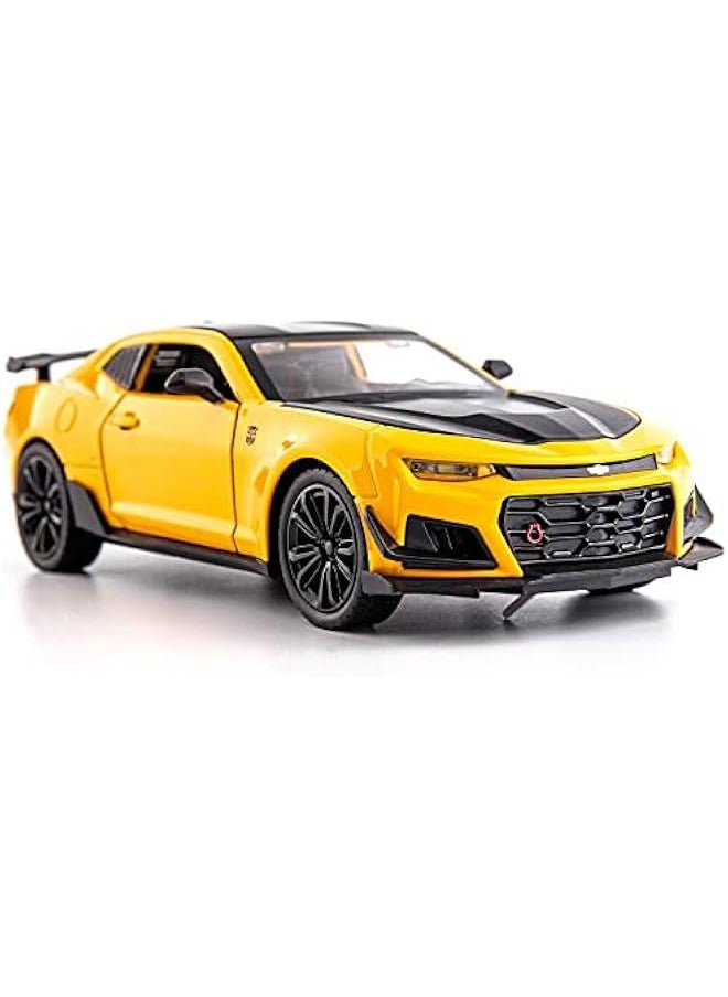Generic - 1/24 Camaro Bumblebee Car Model Toy Zinc Alloy Casting Pull Back Car Sound and Light Toys for Kids Boy Girl Gift (Yellow) - Image 1