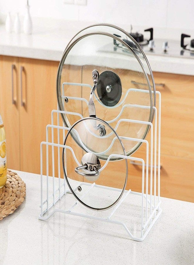 ISKA Multifunction Kitchen Cabinet Pan Cover Storage Rack Plate, Pot, Lid Rack, Cutting Board Kitchen Organizer Item for Kitchen (White) - Image 1