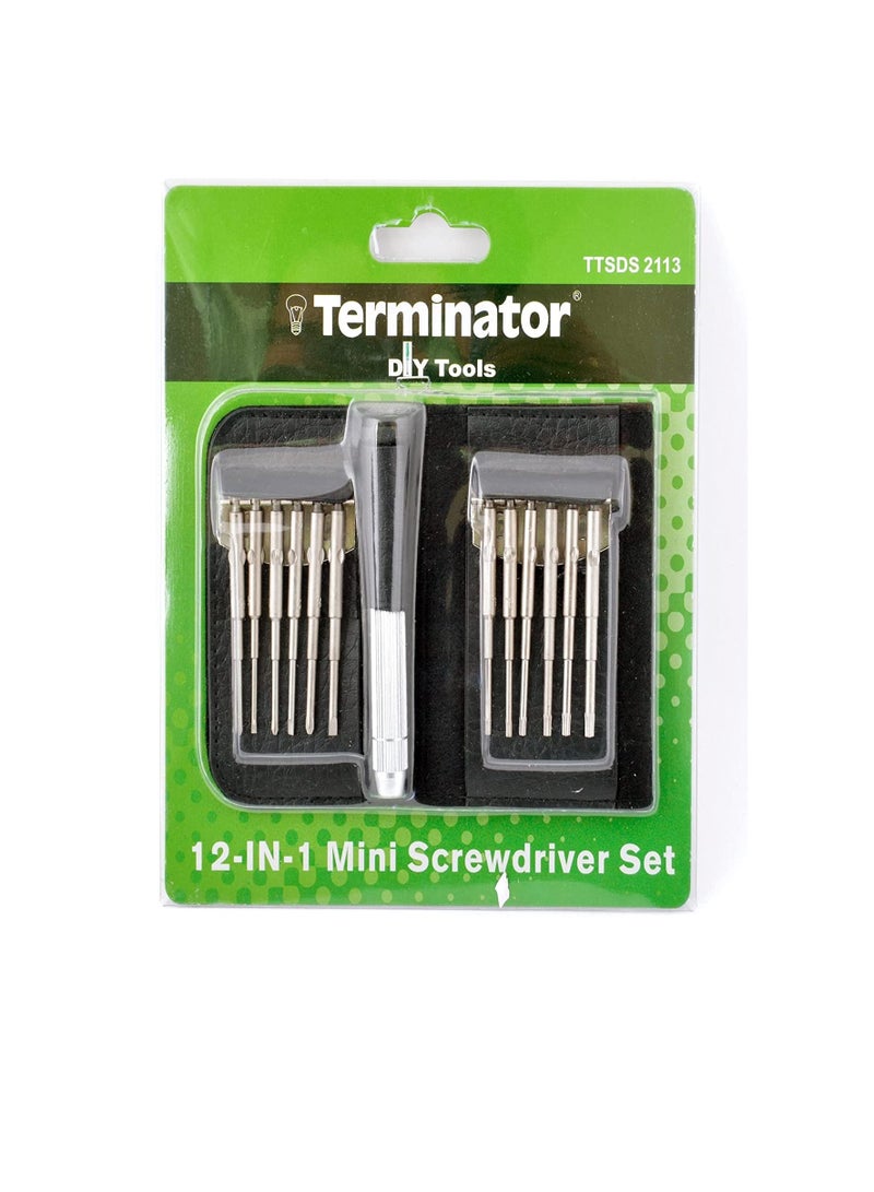 Terminator Terminator Mini Screw Driver 12 Pcs Set With Iron Handle in 1 Mini Pocket for Mobile Phone, Laptop Repair  - Image 2