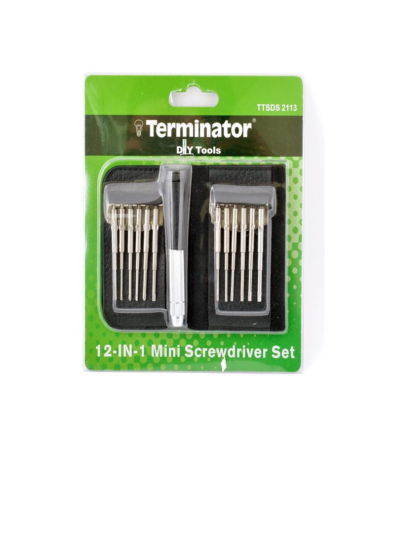 Terminator Terminator Mini Screw Driver 12 Pcs Set With Iron Handle in 1 Mini Pocket for Mobile Phone, Laptop Repair  - Image 1