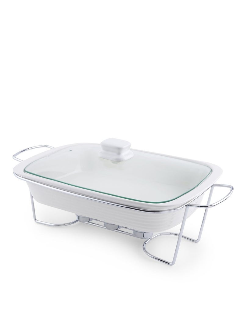 Pan Home وعاء تدفئة الطعام المستطيل مارلين مع غطاء زجاجي سعة 3.1 لتر - أبيض - Image 2