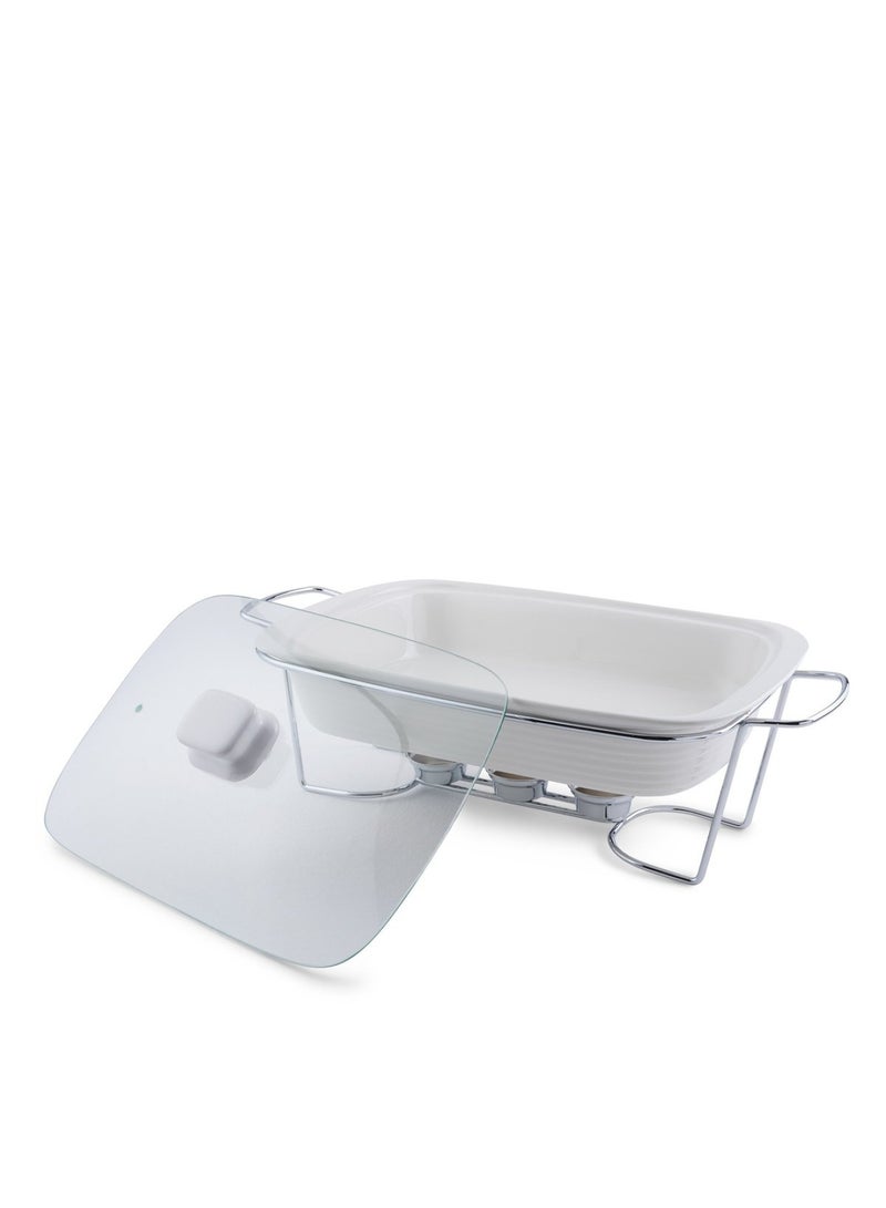 Pan Home وعاء تدفئة الطعام المستطيل مارلين مع غطاء زجاجي سعة 3.1 لتر - أبيض - Image 4