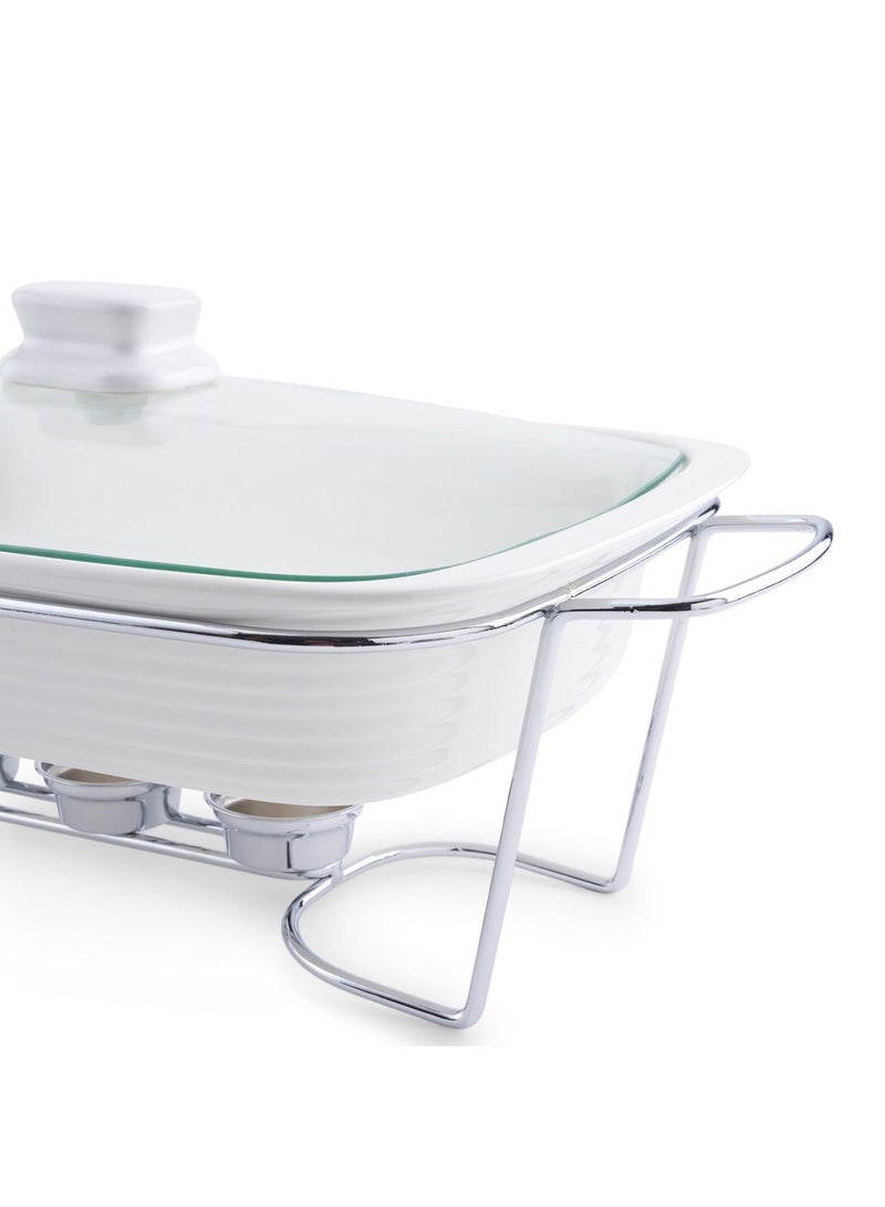Pan Home وعاء تدفئة الطعام المستطيل مارلين مع غطاء زجاجي سعة 3.1 لتر - أبيض - Image 3
