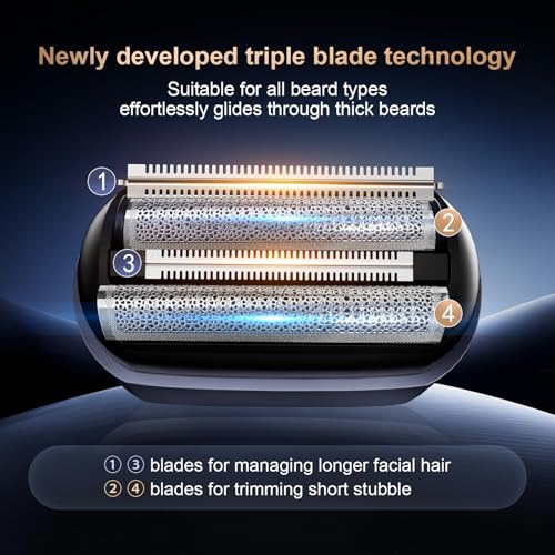 MuliVid Electric Foil Shaver for Men:Triple Floating Blade Electric Razor for Face & Beard - IPX7 Waterproof Cordless Shaver with LED Display, USB-C Fast Charge & Travel Lock - Home & Travel Grooming Kit - Image 3