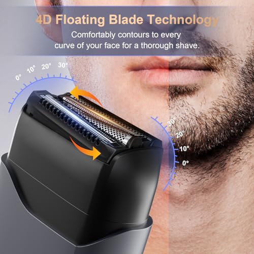 MuliVid Electric Foil Shaver for Men:Triple Floating Blade Electric Razor for Face & Beard - IPX7 Waterproof Cordless Shaver with LED Display, USB-C Fast Charge & Travel Lock - Home & Travel Grooming Kit - Image 2