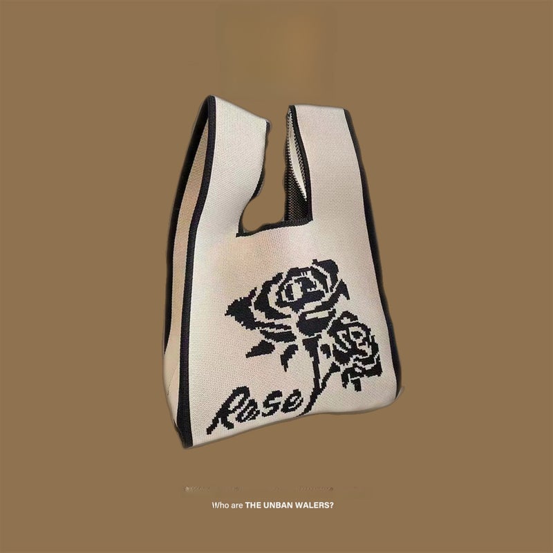 2024 Trendy Knitted Bucket Handbag A Rose [beige]] 