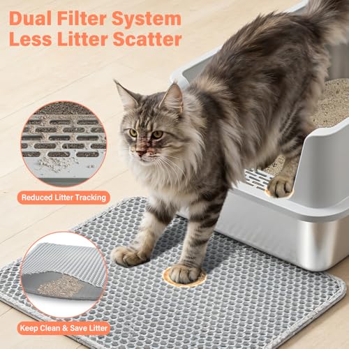 Yollber Stainless Steel Cat Litter Box with Lid, XL Metal Litter Box, Extra Large Litterbox for Big Cats, High Sided | Easy Cleaning | Odor-Free Includes Scoop and Mat - Image 4