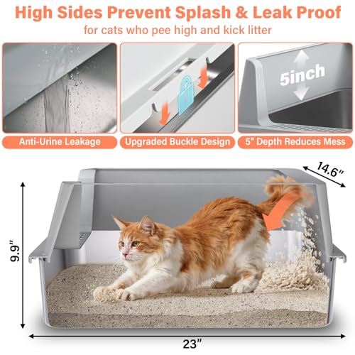 Yollber Stainless Steel Cat Litter Box with Lid, XL Metal Litter Box, Extra Large Litterbox for Big Cats, High Sided | Easy Cleaning | Odor-Free Includes Scoop and Mat - Image 3