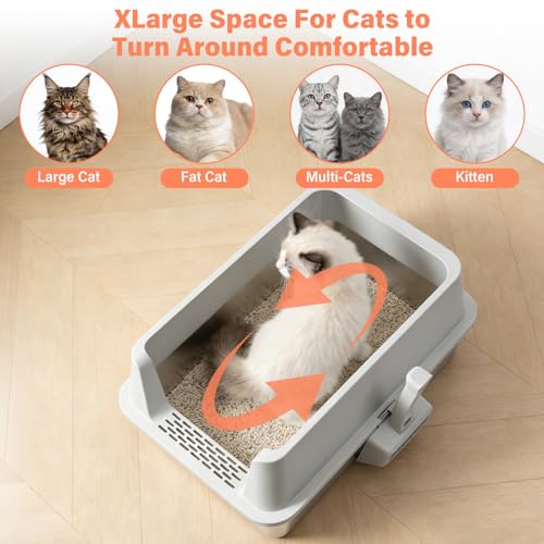 Yollber Stainless Steel Cat Litter Box with Lid, XL Metal Litter Box, Extra Large Litterbox for Big Cats, High Sided | Easy Cleaning | Odor-Free Includes Scoop and Mat - Image 5