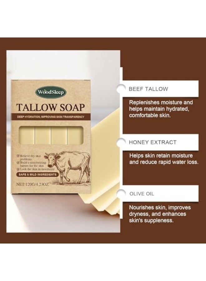 وودسليب لوح صابون تالو من جراس فيد | صابون طبيعي مع مستخلصات العسل وزيت الزيتون لتهدئة البشرة الجافة وترطيب عميق | لوح صابون شحم البقر مع رغوة غنية وتنظيف لطيف - Image 4