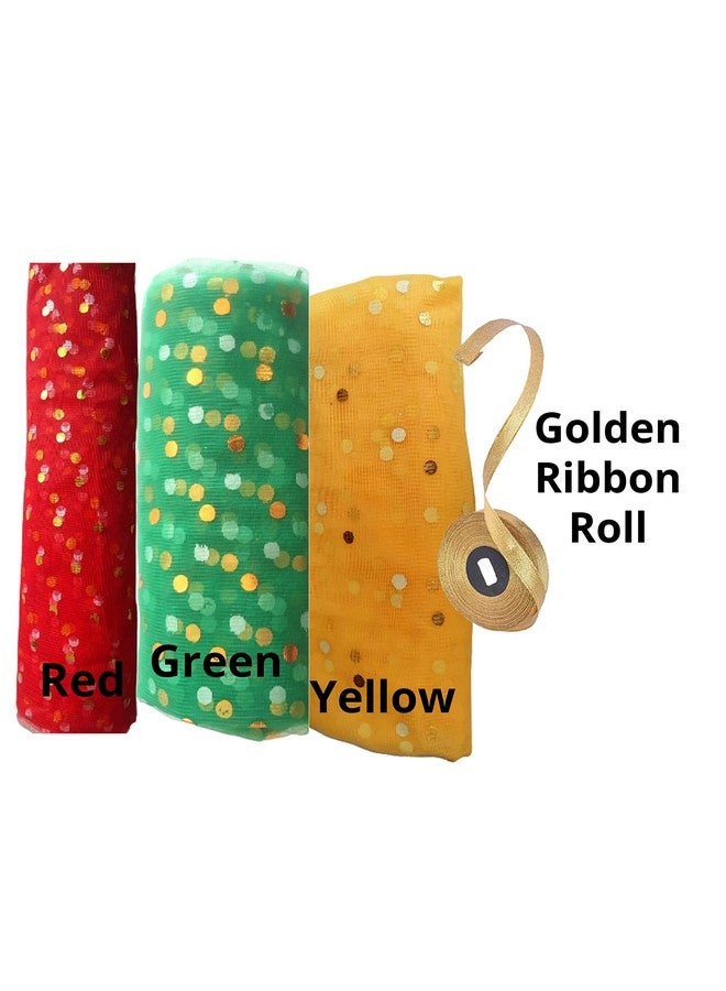 Artonezt مجموعة Artonezt من 3 قطع من قماش الشبك المزخرف، زينة باقات، تغليف هدايا، زينة احتفالية، زينة قاعة الحفلات، مشاريع الحرف الفنية، بطول 2 متر لكل لون مع لفة شريط ذهبي - Image 2