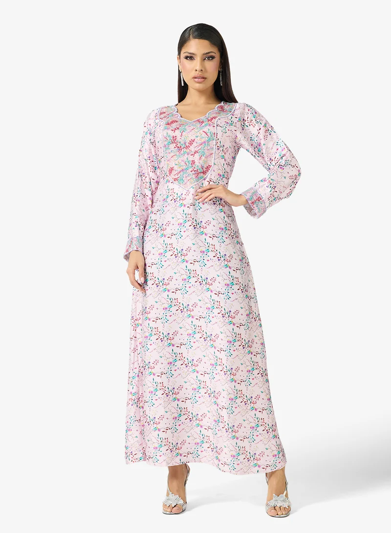 ARABIAN CLOSET Embellished Belted Jalabiya