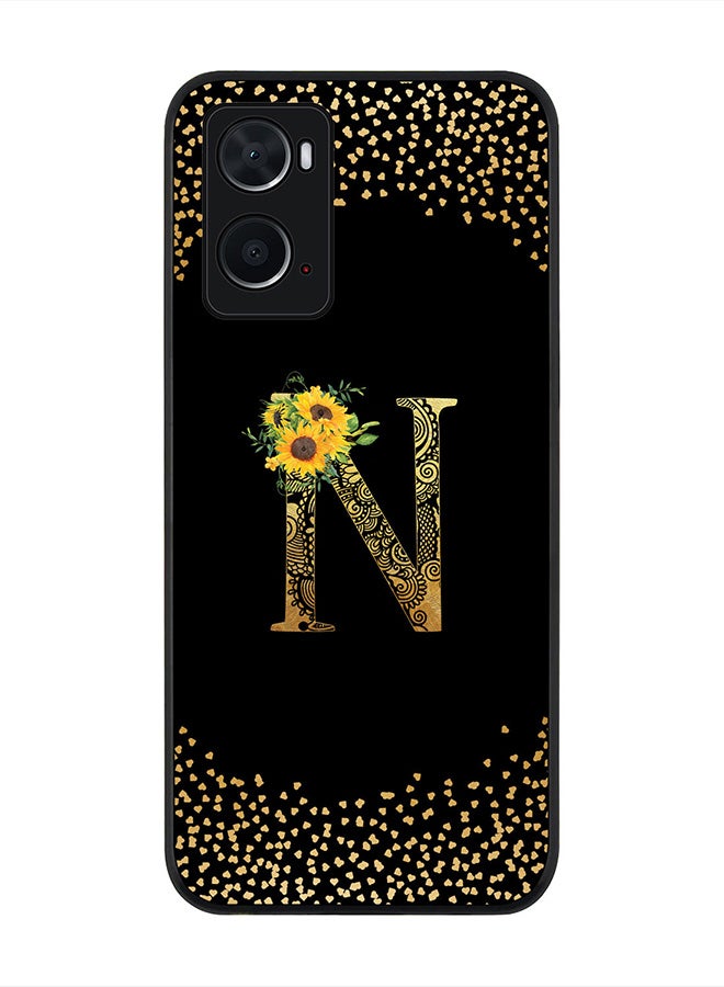 Stylizedd Rugged Black Edge Case for Oppo A96 4G /A36 /A76, Slim fit Soft Case Custom Monogram Initial Letter Mandala Floral Pattern Alphabet-N(Black) - Image 1