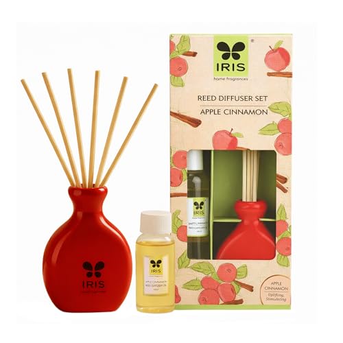 IRIS Apple Cinnamon Reed Diffuser Set 45ml | Long Lasting Home Fragrance with 6 Reed Sticks | Air Freshener for Bedroom, Living Room & Office | Warm Spicy Aroma | Ideal Gift Set - Image 1