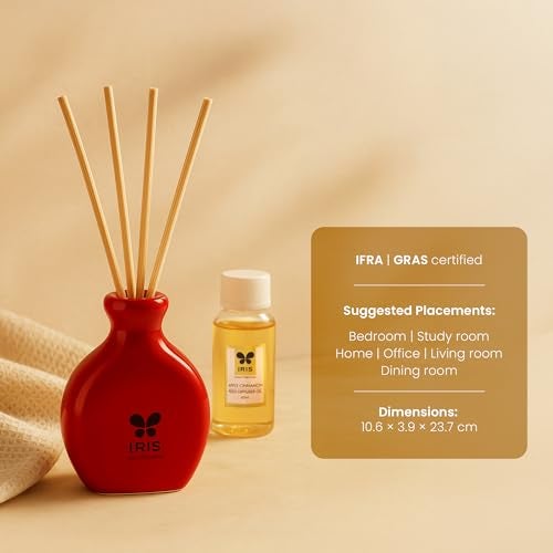 IRIS Apple Cinnamon Reed Diffuser Set 45ml | Long Lasting Home Fragrance with 6 Reed Sticks | Air Freshener for Bedroom, Living Room & Office | Warm Spicy Aroma | Ideal Gift Set - Image 5
