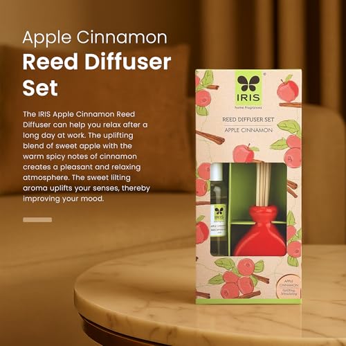 IRIS Apple Cinnamon Reed Diffuser Set 45ml | Long Lasting Home Fragrance with 6 Reed Sticks | Air Freshener for Bedroom, Living Room & Office | Warm Spicy Aroma | Ideal Gift Set - Image 3