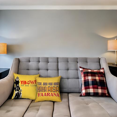 ShopMantra Friendship Bollywood Artwork Printed Cushion Cover (Set Of 2) Size 16 * 16 Inch (16 X 16), 200 TC,Multicolor - Image 4